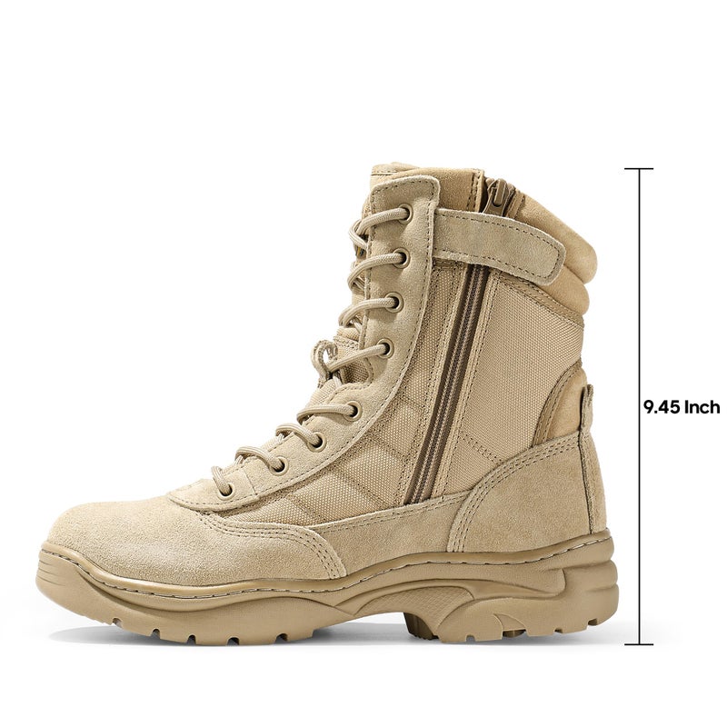 NORTIV 8 Mens Military Tactical Work Boots Side Zipper Hiking Leather Outdoor 8 Inches Motorcycle Combat Boots s Size 6.5 M US Trooper, Sand-8 Inches - Image 4
